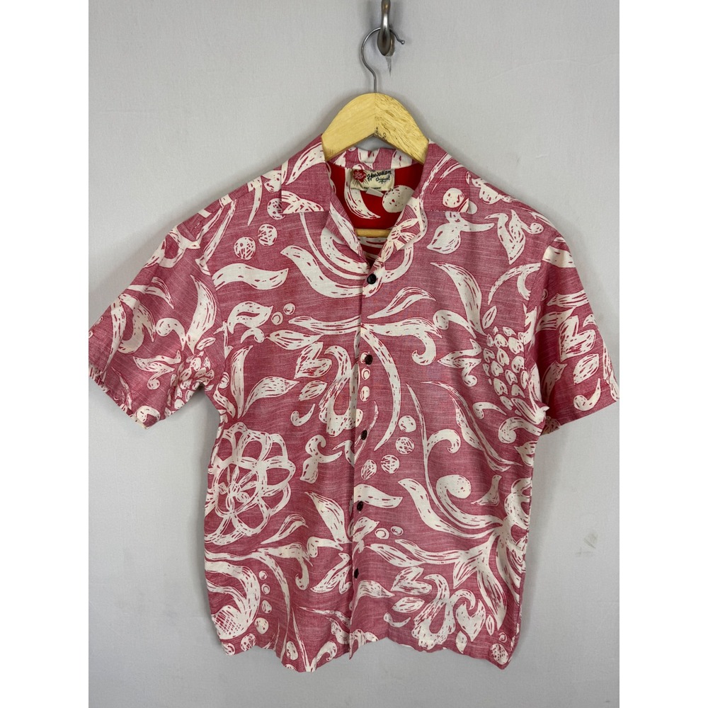 Hilo Hattie Vintage Reverse Prin tRed Floral Short Sleeve Button Shirt Women L